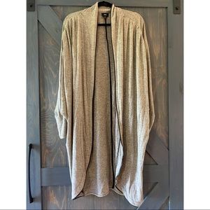 Long grey/tan cardigan with black trim